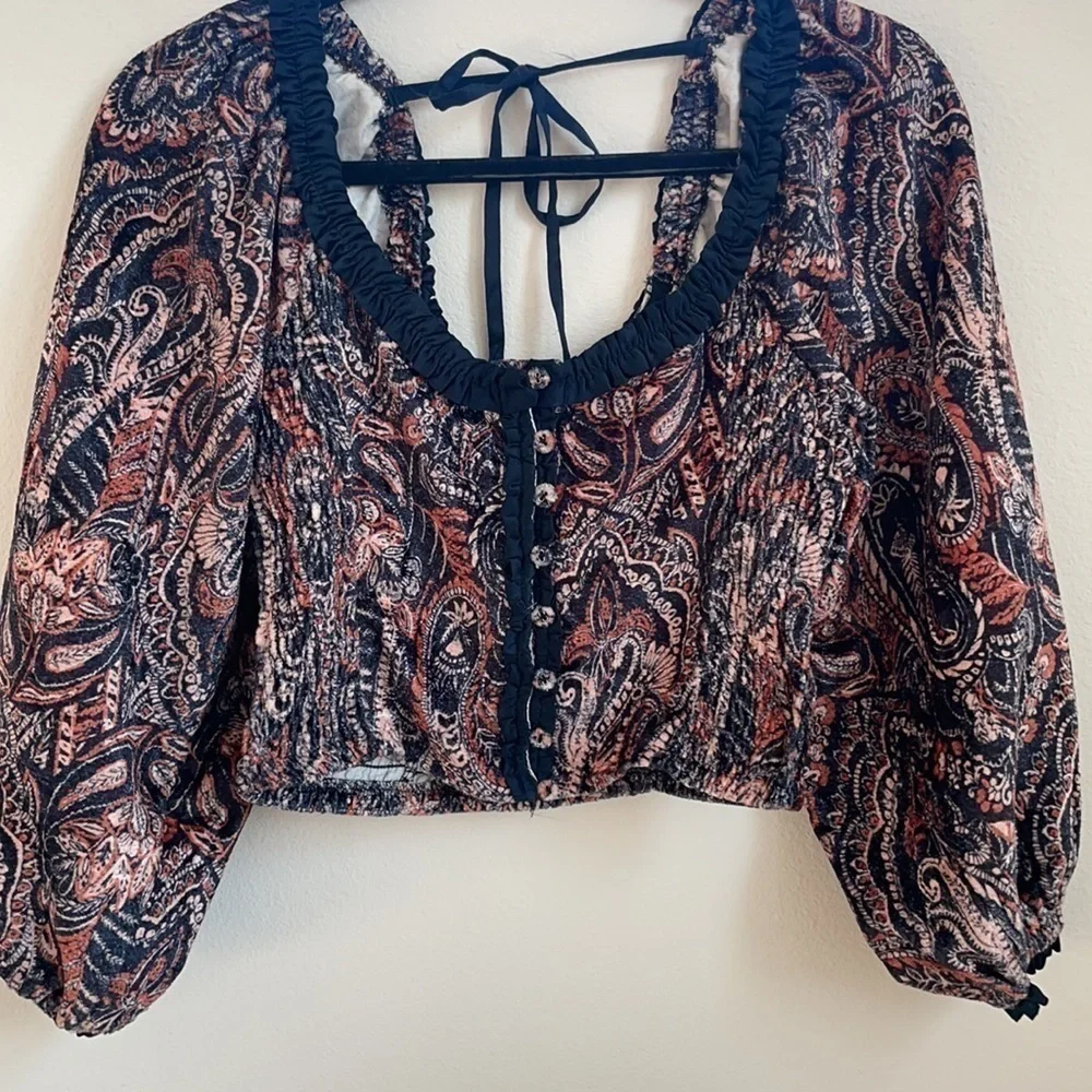 Free People navy blue Dare me velvet blouse XS NWT